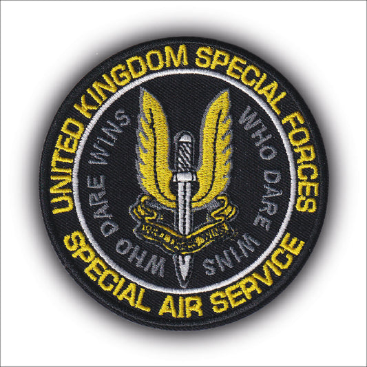 MAXIMUMPATCHES - Ecusson Patch Brodé Thermocollant - Diamètre 8 cm - Sas Forces Spéciales Commandos Royaume Uni Angleterre Armée Militaire Who dare wins
