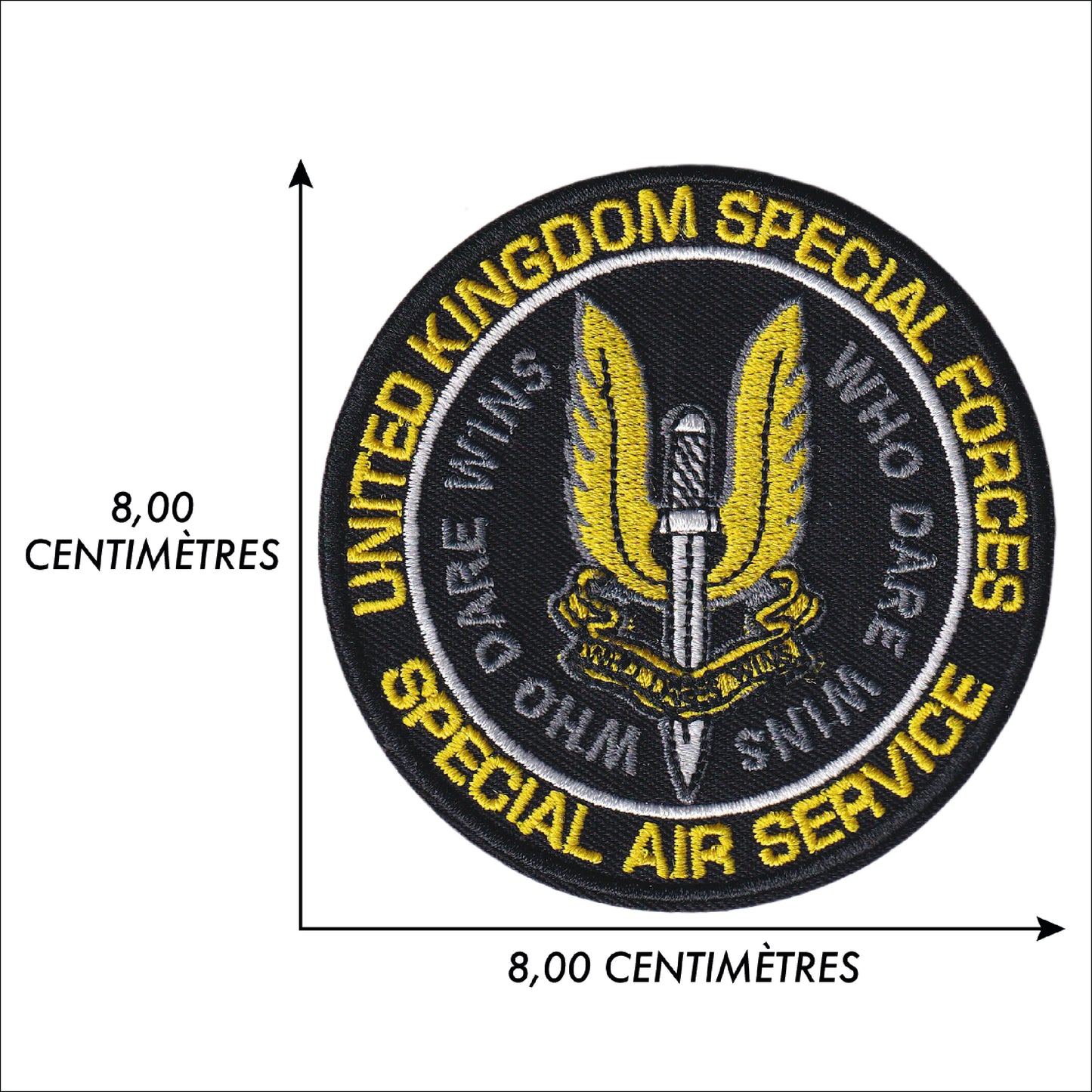 MAXIMUMPATCHES - Ecusson Patch Brodé Thermocollant - Diamètre 8 cm - Sas Forces Spéciales Commandos Royaume Uni Angleterre Armée Militaire Who dare wins