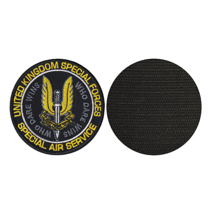 MAXIMUMPATCHES - Diamètre 8 cm - Ecusson Patch Brodé Avec Scratch Cousu Au Dos + Carré Scratch a Coudre, Face Opposé Offerte/Sas Who dare Wins Spécial Air Service United Kingdom