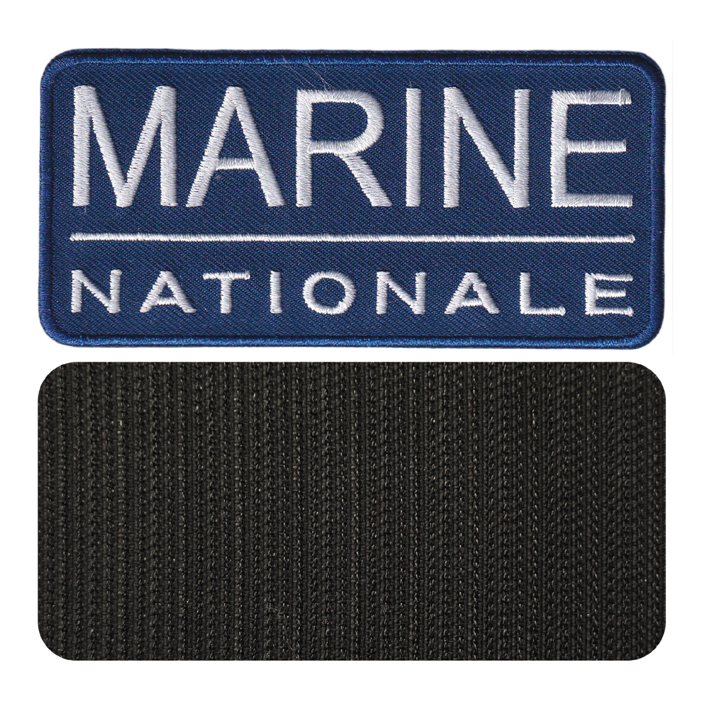MAXIMUMPATCHES - Dim: 10 cm x 4,7 cm - Ecusson Patch Brodé Avec Scratch Cousu Au Dos + Carré Scratch a Coudre, Face Opposé Offerte/Marine Nationale Armée Mer Militaire