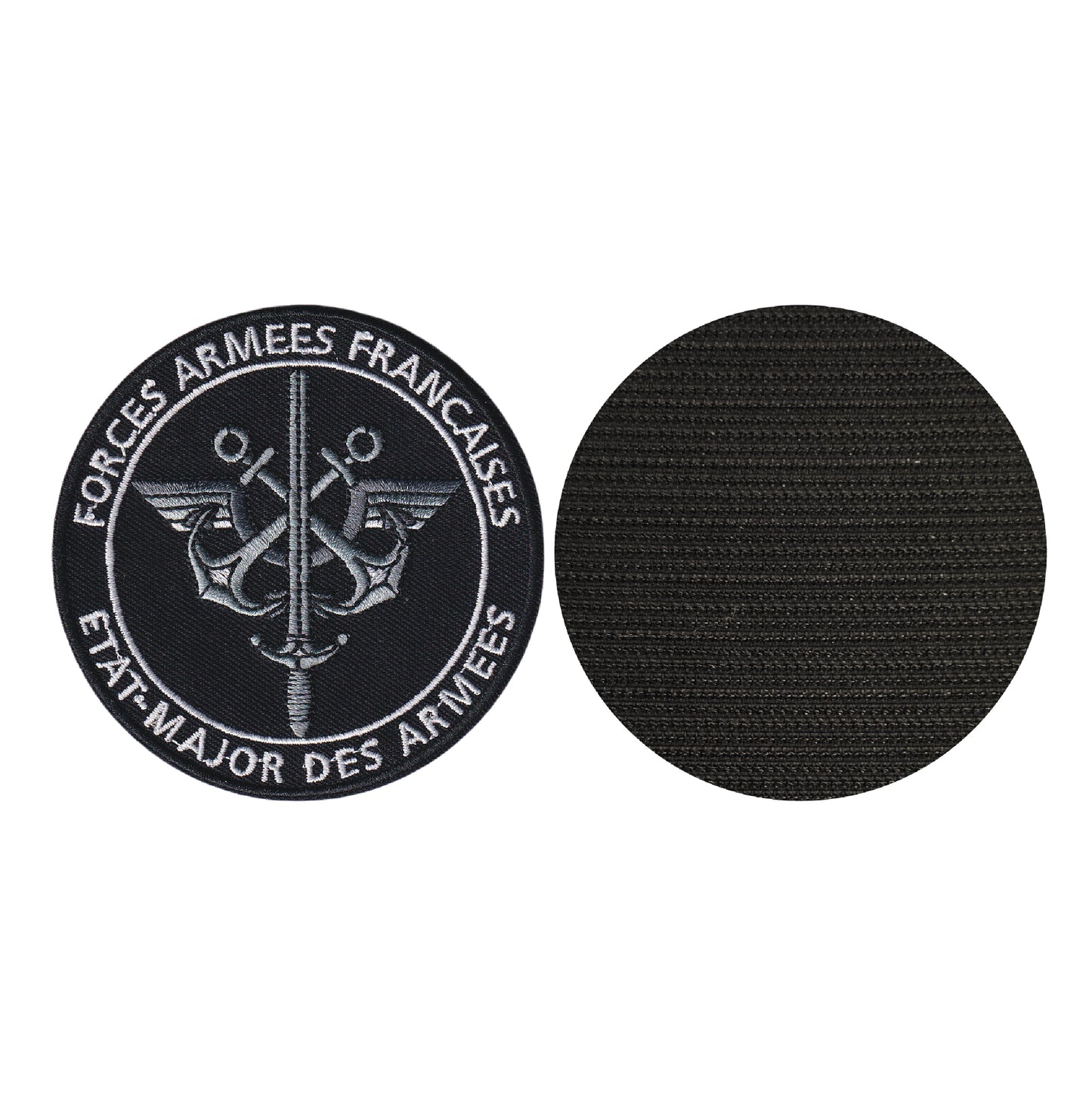 MAXIMUMPATCHES - Diamètre 8 cm - Ecusson Patch Brodé Avec Scratch Cousu Au Dos + Carré Scratch a Coudre, Face Opposé Offerte/Forces Armées Francaises France Etats Majors