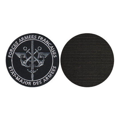 MAXIMUMPATCHES - Diamètre 8 cm - Ecusson Patch Brodé Avec Scratch Cousu Au Dos + Carré Scratch a Coudre, Face Opposé Offerte/Forces Armées Francaises France Etats Majors