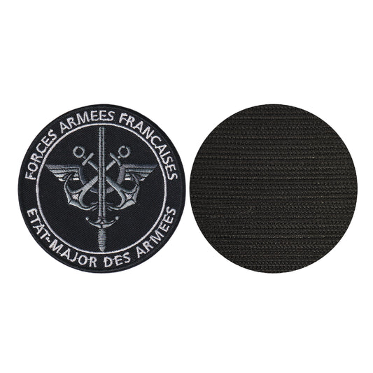 MAXIMUMPATCHES - Diamètre 8 cm - Ecusson Patch Brodé Avec Scratch Cousu Au Dos + Carré Scratch a Coudre, Face Opposé Offerte/Forces Armées Francaises France Etats Majors