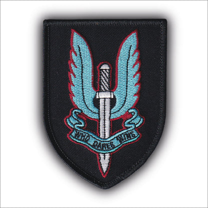 MAXIMUMPATCHES - Ecusson Patch Brodé Thermocollant - Dim: 9 cm x 6,6 cm - Militaire Sas Who dare wins Royaume uni Britannique Force Spéciale Armée Cosplay Airsoft