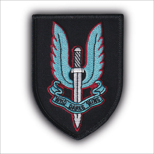 MAXIMUMPATCHES - Ecusson Patch Brodé Thermocollant - Dim: 9 cm x 6,6 cm - Militaire Sas Who dare wins Royaume uni Britannique Force Spéciale Armée Cosplay Airsoft