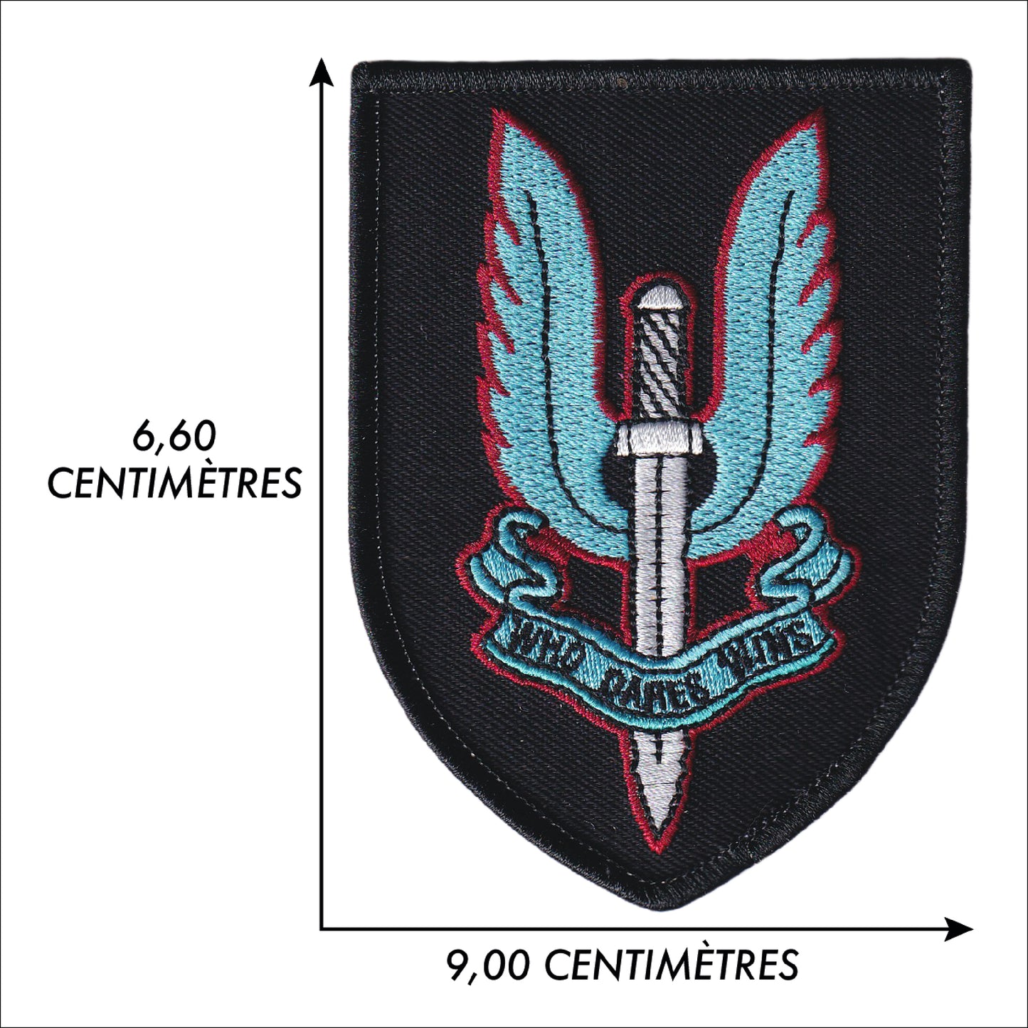 MAXIMUMPATCHES - Ecusson Patch Brodé Thermocollant - Dim: 9 cm x 6,6 cm - Militaire Sas Who dare wins Royaume uni Britannique Force Spéciale Armée Cosplay Airsoft