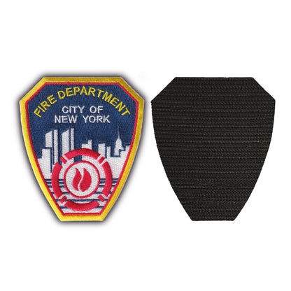 MAXIMUMPATCHES - Dim: 9 cm x 7,8 cm - Ecusson Patch Brodé Avec Scratch Cousu Au Dos + Carré Scratch a Coudre, Face Opposé Offerte/ Pompiers New york NY Fire department