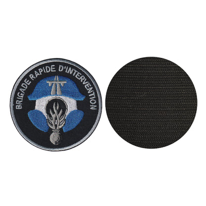 MAXIMUMPATCHES - Diamètre: 8 cm - Ecusson Patch Brodé Avec Scratch Cousu Au Dos + Carré Scratch a Coudre, Face Opposé Offerte/ Gendarme Gendarmerie Brigade Intervention Armée Militaire Cosplay Déguisement Airsoft