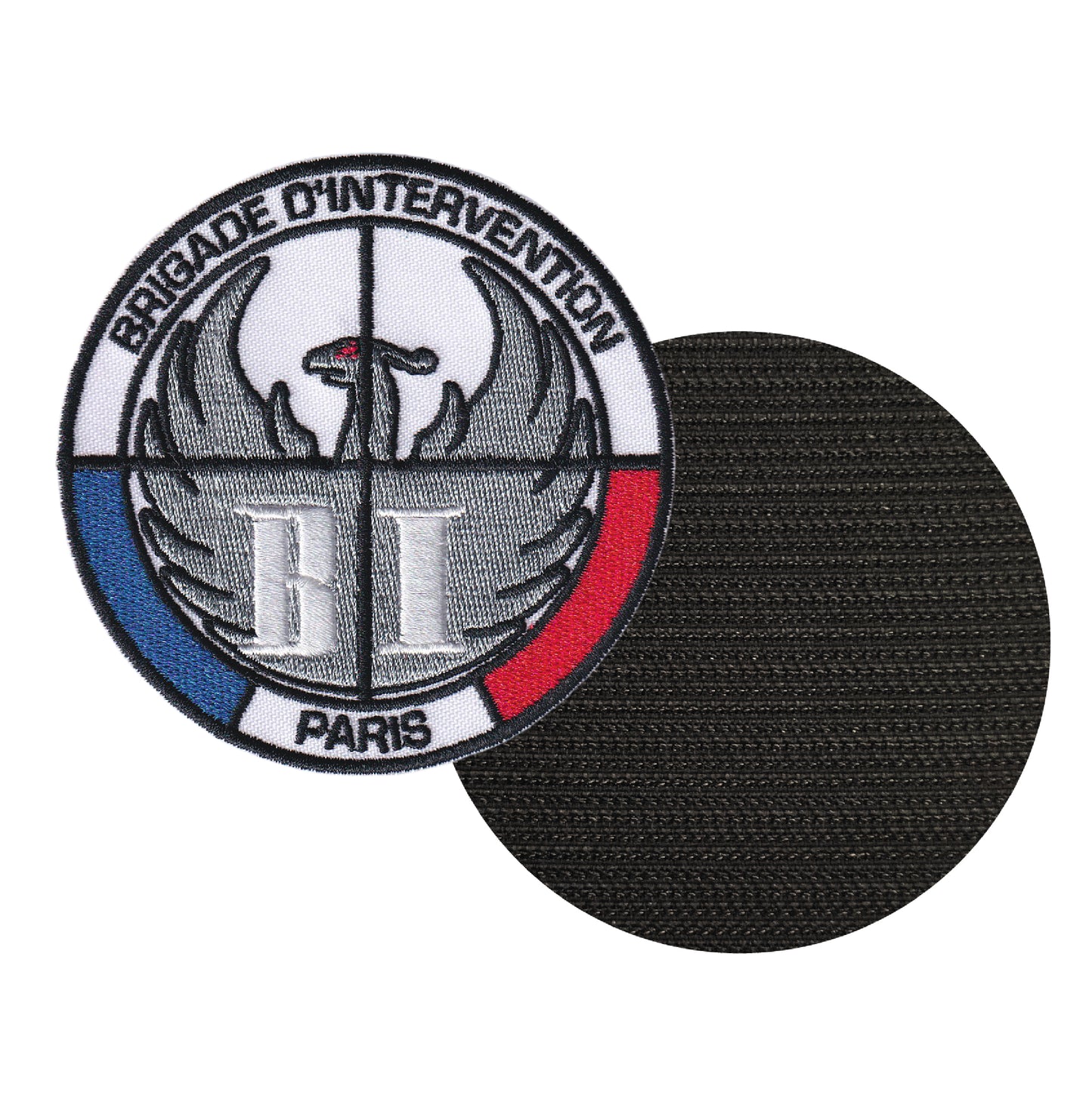 MAXIMUMPATCHES - Diamètre: 8 cm - Ecusson Patch Brodé Avec Scratch Cousu Au Dos + Carré Scratch a Coudre, Face Opposé Offerte/ Police Paris Brigade Intervention Armée Militaire Cosplay Déguisement Airsoft