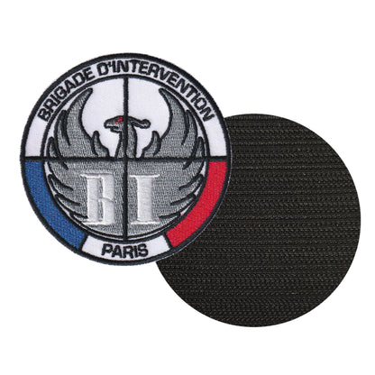 MAXIMUMPATCHES - Diamètre: 8 cm - Ecusson Patch Brodé Avec Scratch Cousu Au Dos + Carré Scratch a Coudre, Face Opposé Offerte/ Police Paris Brigade Intervention Armée Militaire Cosplay Déguisement Airsoft