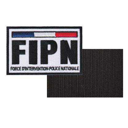 MAXIMUMPATCHES - Dim: 10 cm x 6,4 cm - Ecusson Patch Brodé Avec Scratch Cousu Au Dos + Carré Scratch a Coudre, Face Opposé Offerte/ Police Fipn Force Intervention France Armée Militaire Airsoft Cosplay Déguisement