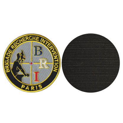 MAXIMUMPATCHES - Diamètre: 8 cm - Ecusson Patch Brodé Avec Scratch Cousu Au Dos + Carré Scratch a Coudre, Face Opposé Offerte/ Police Paris Brigade Intervention Armée Militaire Cosplay Déguisement Airsoft