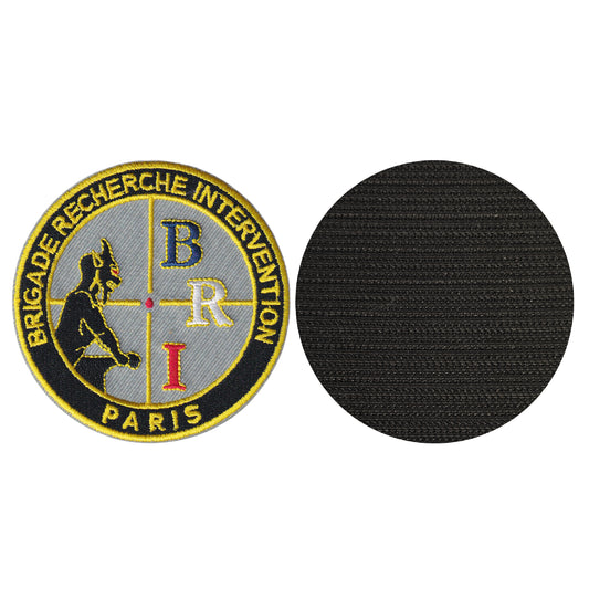 MAXIMUMPATCHES - Diamètre: 8 cm - Ecusson Patch Brodé Avec Scratch Cousu Au Dos + Carré Scratch a Coudre, Face Opposé Offerte/ Police Paris Brigade Intervention Armée Militaire Cosplay Déguisement Airsoft