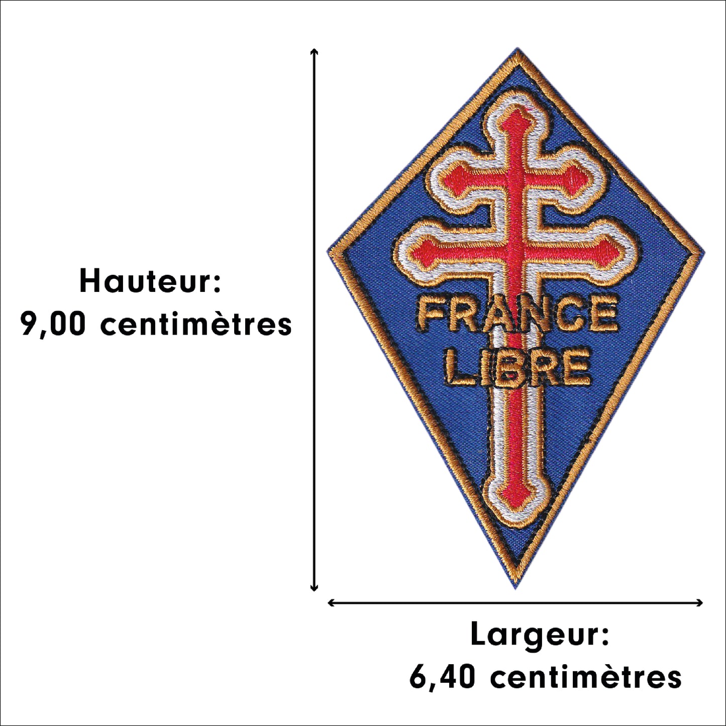 MAXIMUMPATCHES - Ecusson Patch Brodé Thermocollant - Dimension: 9 cm x 6,4 cm - France Libre Charles de Gaulle Résistance Guerre Militaire 2 eme Mondiale