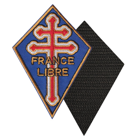 MAXIMUMPATCHES - Dim: 9 cm x 6,4 cm - Ecusson Patch Brodé Avec Scratch Cousu Au Dos + Carré Scratch a Coudre, Face Opposé Offerte/ France Libre Charles de Gaulle Résistance Guerre Militaire 2 eme Mondiale