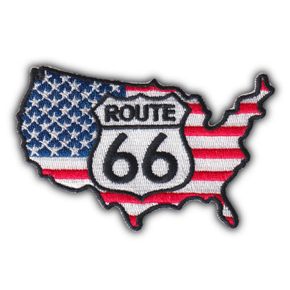 MAXIMUMPATCHES - Ecusson Thermocollant Brodé - 9 cm x 6 cm - Patch Carte Drapeau Usa Route 66