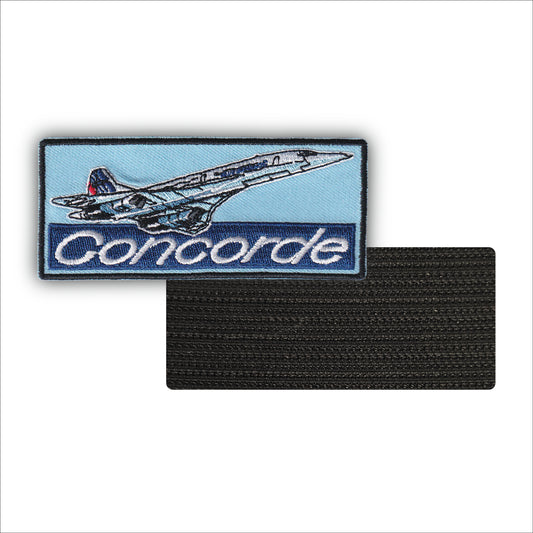 MAXIMUMPATCHES - 10 cm x 4,3 cm - Ecusson Patch Brodé Avec Scratch Cousu Au Dos + Carré Scratch A Coudre, Face Opposé Offerte, Avion Concorde France Collection Combinaison Pilote Vintage