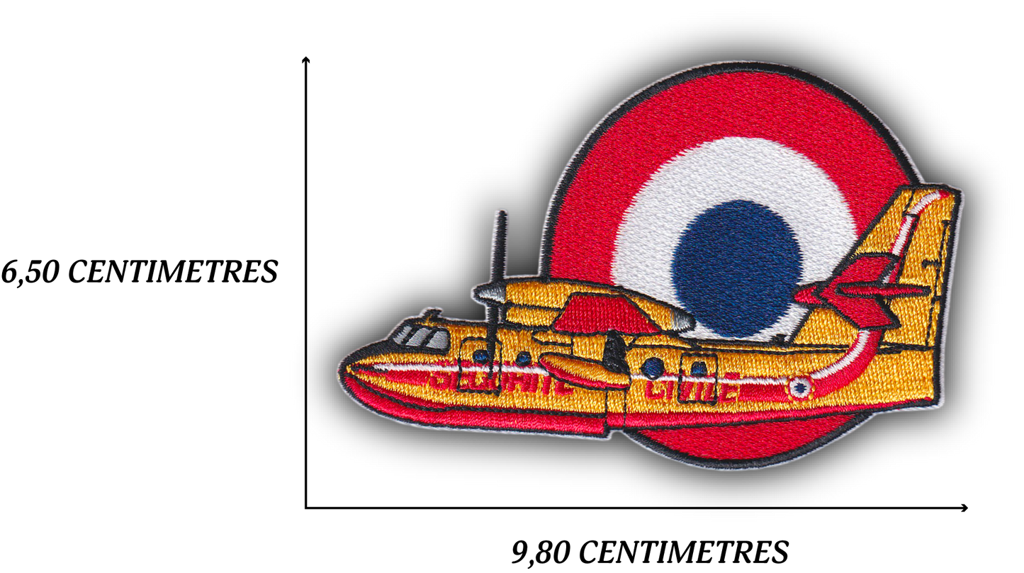 MAXIMUMPATCHES - 9,8 cm x 6,5 cm - Ecusson Patch Brodé Avec Scratch Cousu Au Dos + Carré Scratch A Coudre, Face Opposé Offerte, Canadair Avion Sécurité Civile