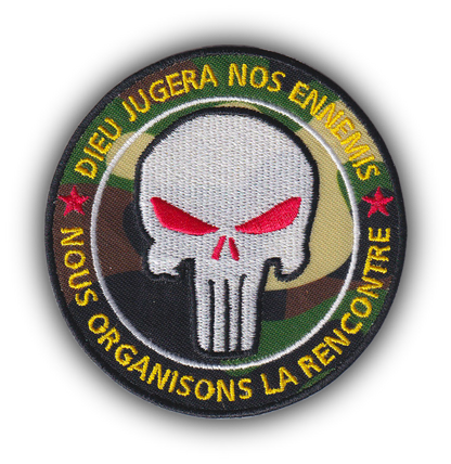 MAXIMUMPATCHES - Ecusson Thermocollant Brodé - Diamètre 8 cm - Patch Punisher Dieu jugera Nos Ennemis Camouflage