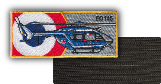 MAXIMUMPATCHES - 10 cm x 4,50 cm - Ecusson Patch Brodé Avec Scratch Cousu Au Dos + Carré Scratch A Coudre, Face Opposé Offerte, Hélicoptère Eurocoptère EC145 Gendarmerie Nationale Armée Militaire Collection