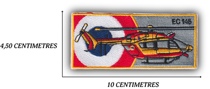 MAXIMUMPATCHES - 10 cm x 4,50 cm - Ecusson Patch Brodé Avec Scratch Cousu Au Dos + Carré Scratch A Coudre, Face Opposé Offerte, Hélicoptère Eurocoptère EC145 Sécurité Nationale Armée Militaire Collection