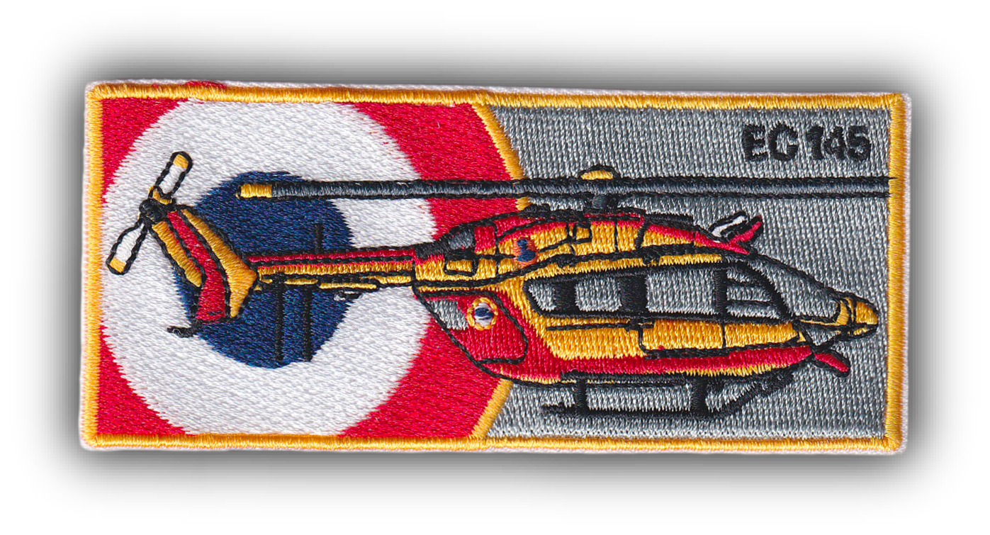 MAXIMUMPATCHES - Ecusson Thermocollant Brodé - 10 cm x 4,50 cm - Patch Hélicoptère Eurocoptère Sécurité Civile Ec145