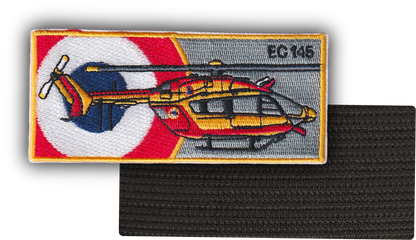 MAXIMUMPATCHES - 10 cm x 4,50 cm - Ecusson Patch Brodé Avec Scratch Cousu Au Dos + Carré Scratch A Coudre, Face Opposé Offerte, Hélicoptère Eurocoptère EC145 Sécurité Nationale Armée Militaire Collection