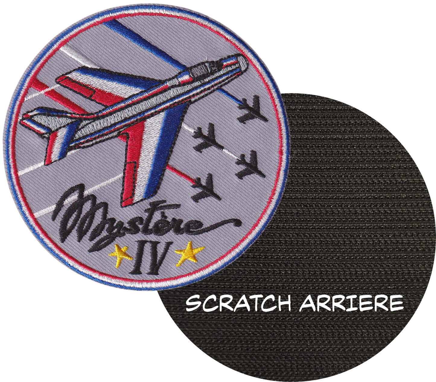 MAXIMUMPATCHES - Diamètre 9 cm - Ecusson Patch Brodé Avec Scratch Cousu Au Dos + Carré Scratch A Coudre, Face Opposé Offerte, Avion Aviation Dassault Mirage Rafale Armée de l'air Mystère 4 IV