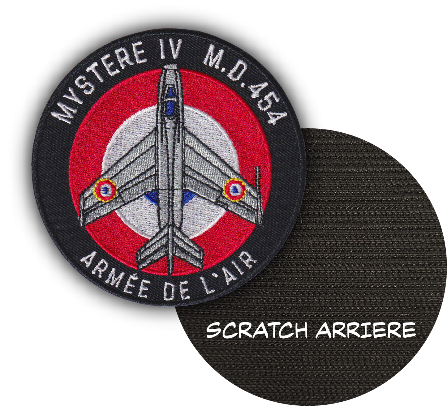 MAXIMUMPATCHES - Diamètre 9 cm - Ecusson Patch Brodé Avec Scratch Cousu Au Dos + Carré Scratch A Coudre, Face Opposé Offerte, Avion Aviation Dassault Mirage Rafale Armée de l'air Mystère 4 IV (Copie)