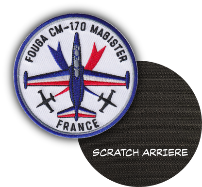 MAXIMUMPATCHES - Diamètre 9 cm - Ecusson Patch Brodé Avec Scratch Cousu Au Dos + Carré Scratch A Coudre, Face Opposé Offerte, Avion Aviation Dassault Mirage Rafale Armée de l'air Mystère 4 IV Fouga Magister Patrouille De France