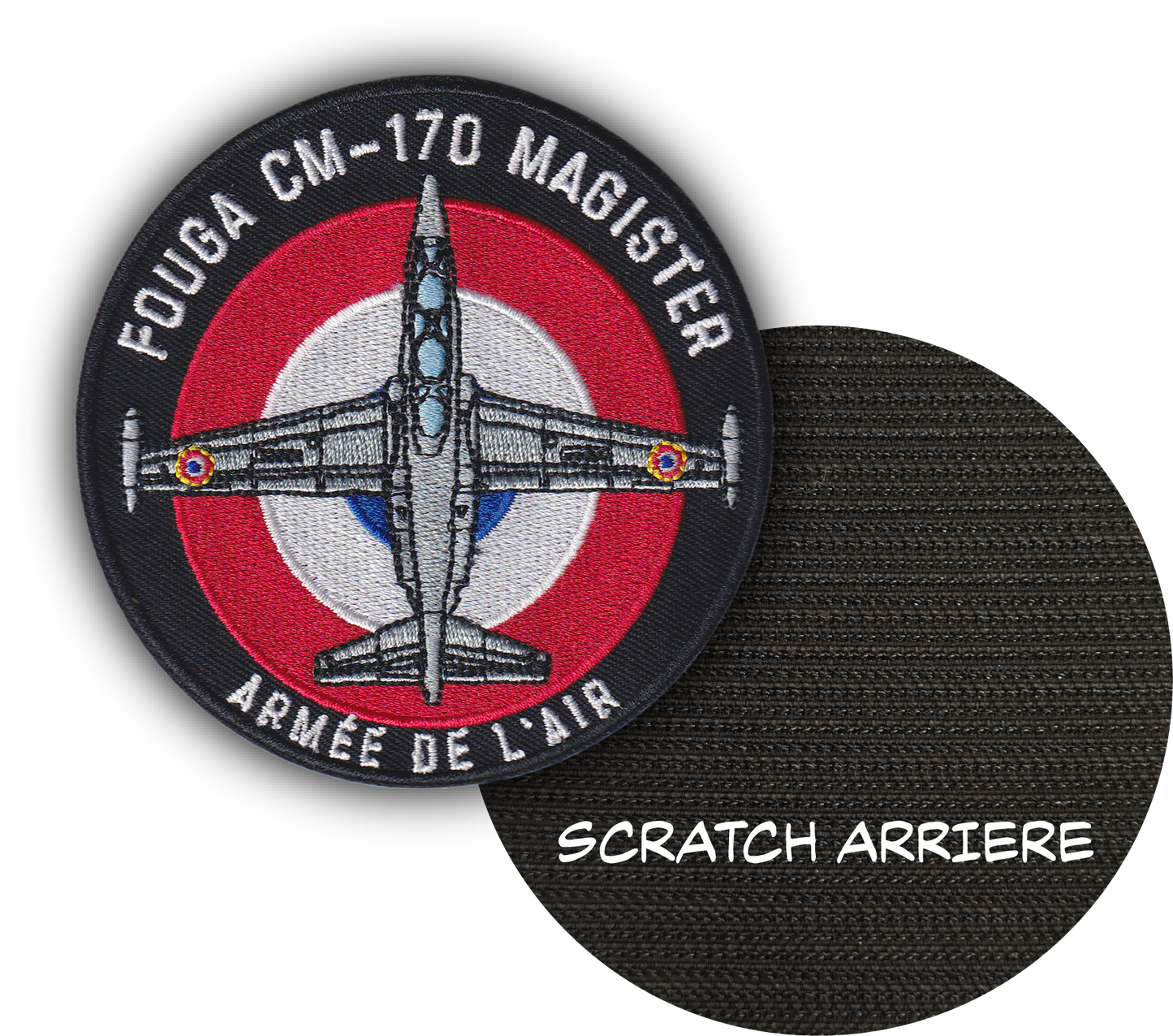 MAXIMUMPATCHES - Diamètre 9 cm - Ecusson Patch Brodé Avec Scratch Cousu Au Dos + Carré Scratch A Coudre, Face Opposé Offerte, Avion Aviation Dassault Mirage Rafale Armée de l'air Fouga Magister France