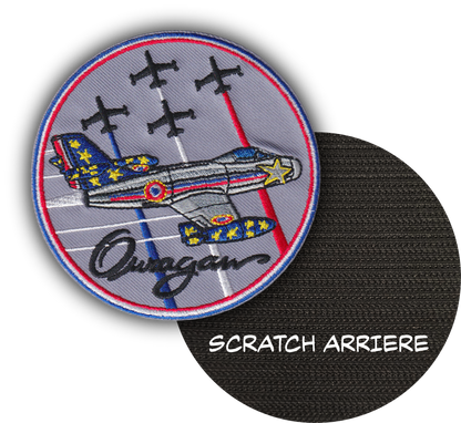 MAXIMUMPATCHES - Diamètre 9 cm - Ecusson Patch Brodé Avec Scratch Cousu Au Dos + Carré Scratch A Coudre, Face Opposé Offerte, Avion Aviation Dassault Mirage Rafale Armée de l'air Ouragan Patrouille De France