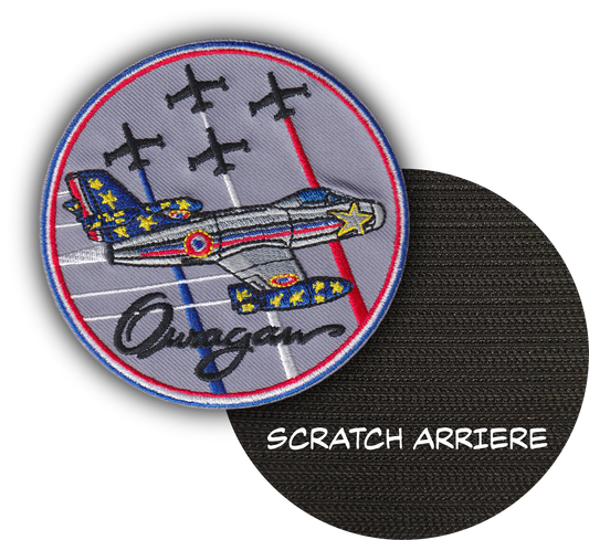 MAXIMUMPATCHES - Diamètre 9 cm - Ecusson Patch Brodé Avec Scratch Cousu Au Dos + Carré Scratch A Coudre, Face Opposé Offerte, Avion Aviation Dassault Mirage Rafale Armée de l'air Ouragan Patrouille De France