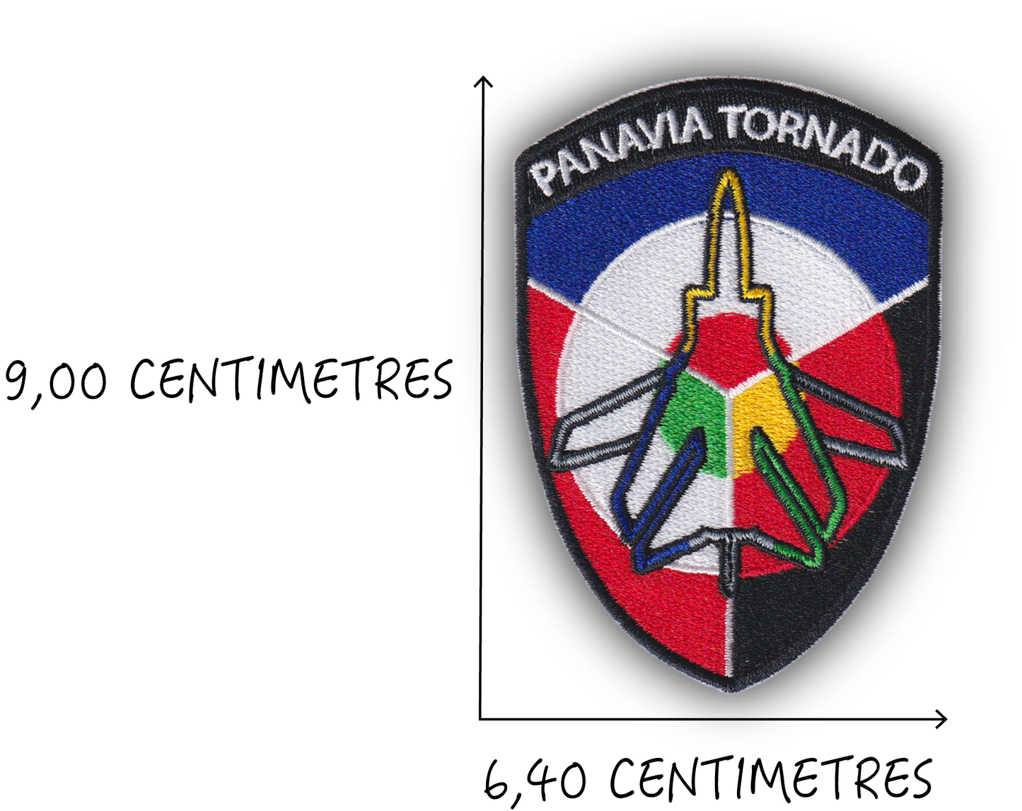 MAXIMUMPATCHES - 9 cm x 6,4 cm - Ecusson Patch Brodé Avec Scratch Cousu Au Dos + Carré Scratch A Coudre, Face Opposé Offerte, Avion Aviation Panavia Tornado Armée Militaire Italie Royaume-Uni Allemagne