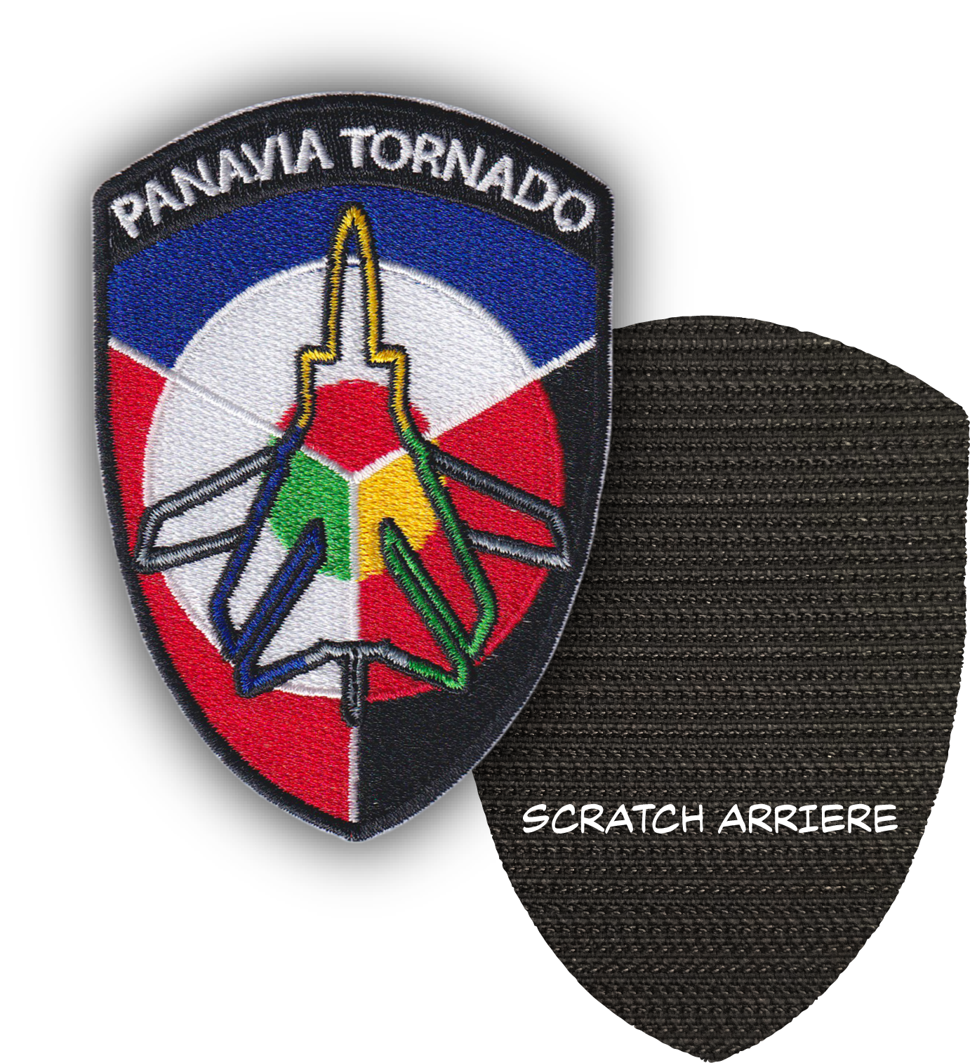 MAXIMUMPATCHES - 9 cm x 6,4 cm - Ecusson Patch Brodé Avec Scratch Cousu Au Dos + Carré Scratch A Coudre, Face Opposé Offerte, Avion Aviation Panavia Tornado Armée Militaire Italie Royaume-Uni Allemagne