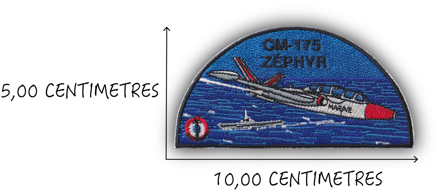 MAXIMUMPATCHES - 10 cm x 5 cm - Ecusson Patch Brodé Avec Scratch Cousu Au Dos + Carré Scratch A Coudre, Face Opposé Offerte, France Avion Aviation Armée De L'Air Fouga Magister Zéphyr CM-175 Porte Avion Marine Nationale France