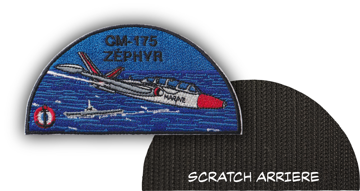MAXIMUMPATCHES - 10 cm x 5 cm - Ecusson Patch Brodé Avec Scratch Cousu Au Dos + Carré Scratch A Coudre, Face Opposé Offerte, France Avion Aviation Armée De L'Air Fouga Magister Zéphyr CM-175 Porte Avion Marine Nationale France