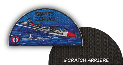 MAXIMUMPATCHES - 10 cm x 5 cm - Ecusson Patch Brodé Avec Scratch Cousu Au Dos + Carré Scratch A Coudre, Face Opposé Offerte, France Avion Aviation Armée De L'Air Fouga Magister Zéphyr CM-175 Porte Avion Marine Nationale France