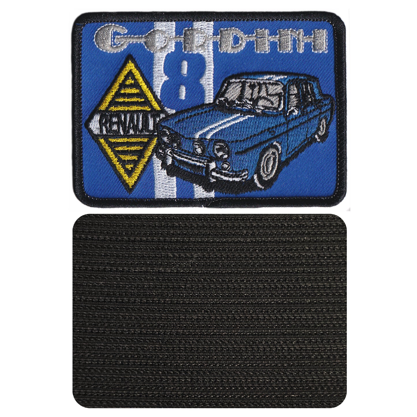 MAXIMUMPATCHES - 9 cm x 6,3 cm - Ecusson Patch Brodé Avec Scratch Cousu Au Dos + Carré Scratch A Coudre, Face Opposé 10 cm x 10 cm / R8 Automobile France Rallye