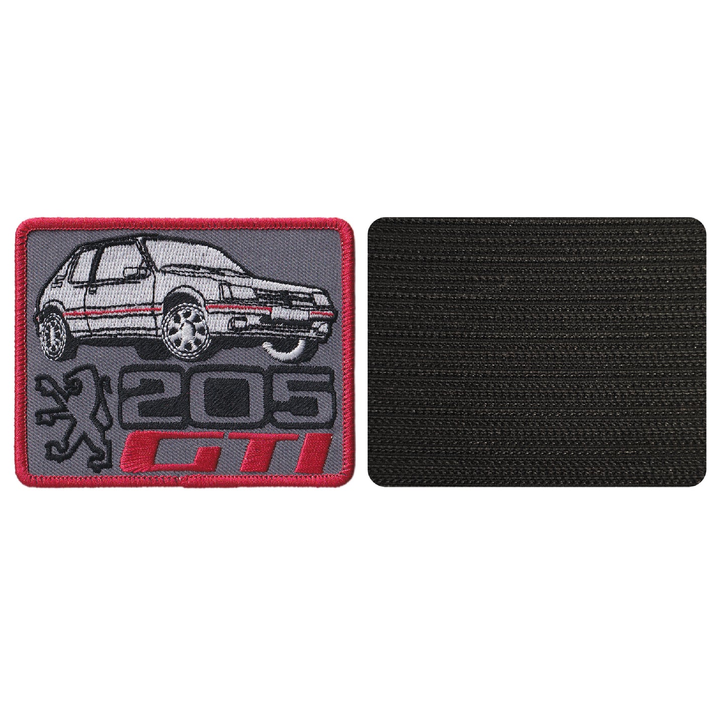 MAXIMUMPATCHES - 9 cm x 7 cm - Ecusson Patch Brodé Avec Scratch Cousu Au Dos + Carré Scratch A Coudre, Face Opposé 10 cm x 10 cm / 205 Gti Automobile France