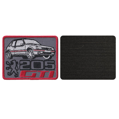 MAXIMUMPATCHES - 9 cm x 7 cm - Ecusson Patch Brodé Avec Scratch Cousu Au Dos + Carré Scratch A Coudre, Face Opposé 10 cm x 10 cm / 205 Gti Automobile France