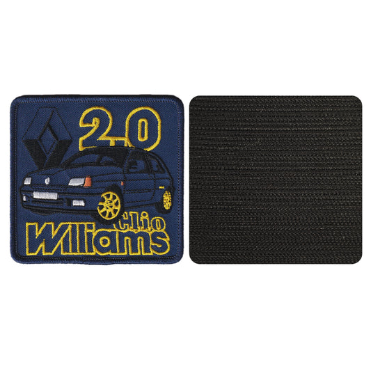 MAXIMUMPATCHES - 9 cm x 8,8 cm - Ecusson Patch Brodé Avec Scratch Cousu Au Dos + Carré Scratch A Coudre, Face Opposé 10 cm x 10 cm/Clio Williams Automobile Sport France
