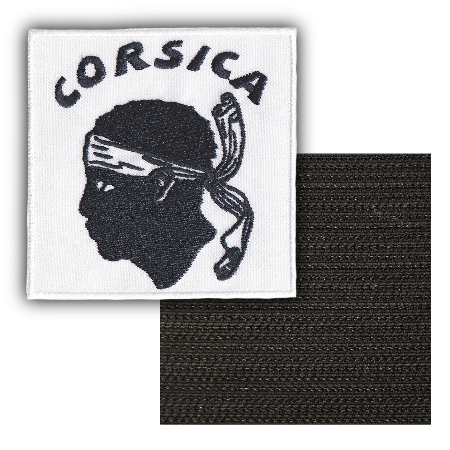 MAXIMUMPATCHES - Corse Corsica Tête Maure - 8 cm x 8 cm - Ecusson Patch Brodé Avec Scratch Cousu Au Dos + Carré Scratch A Coudre, Face Opposé 10 cm x 10 cm Offert / Département Région Territoire France