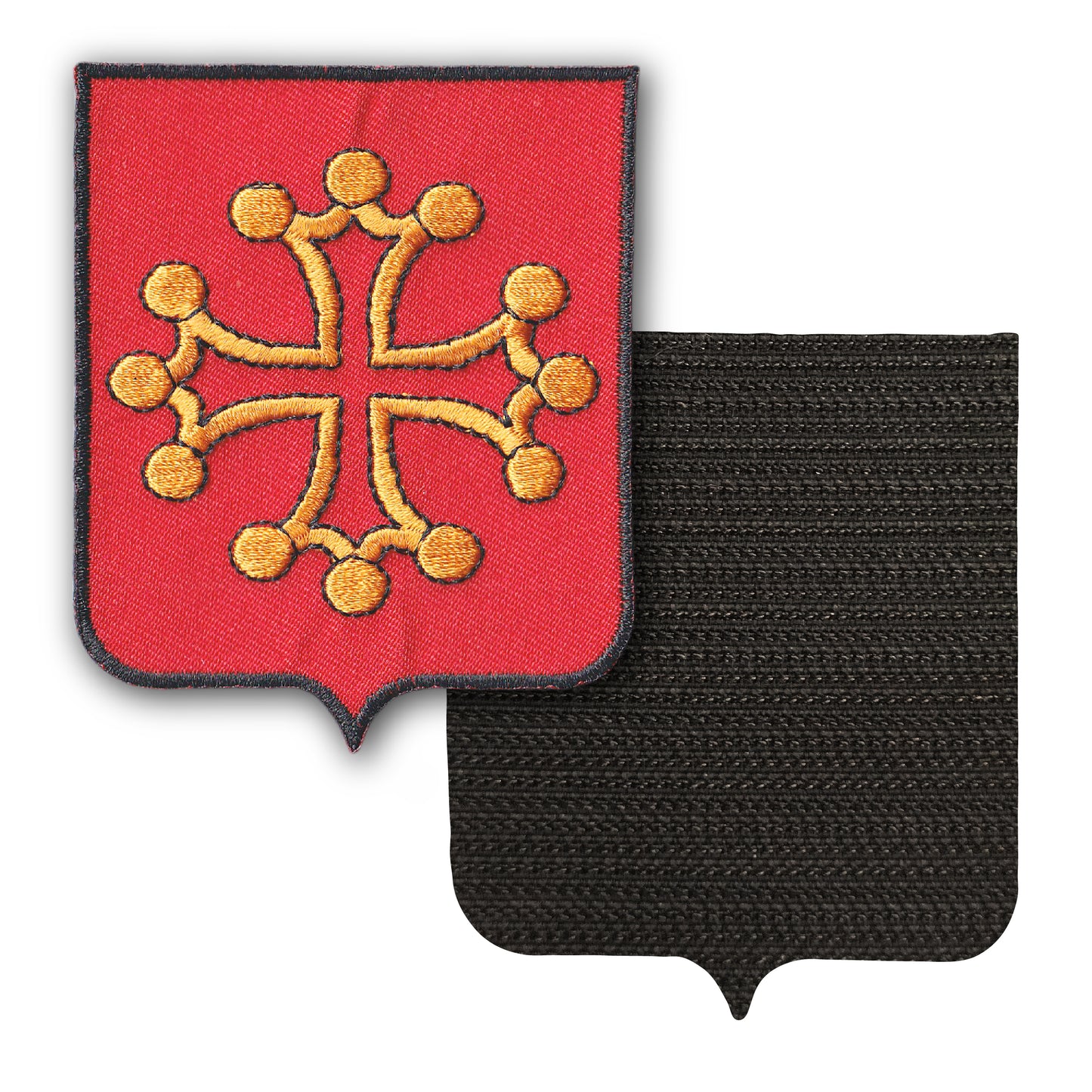 MAXIMUMPATCHES - Occitanie Midi Pyrénées - 6,5 cm x 8 cm - Ecusson Patch Brodé Avec Scratch Cousu Au Dos + Carré Scratch A Coudre, Face Opposé 10 cm x 10 cm Offert / Département Région Territoire France