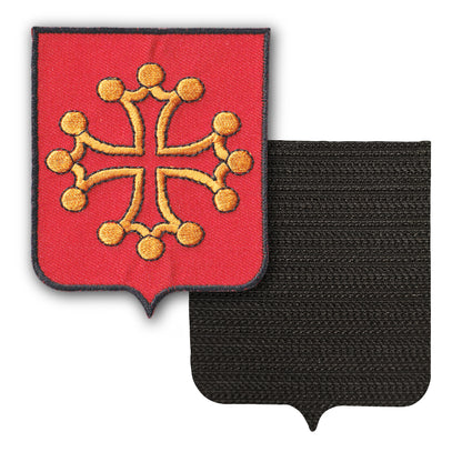 MAXIMUMPATCHES - Occitanie Midi Pyrénées - 6,5 cm x 8 cm - Ecusson Patch Brodé Avec Scratch Cousu Au Dos + Carré Scratch A Coudre, Face Opposé 10 cm x 10 cm Offert / Département Région Territoire France