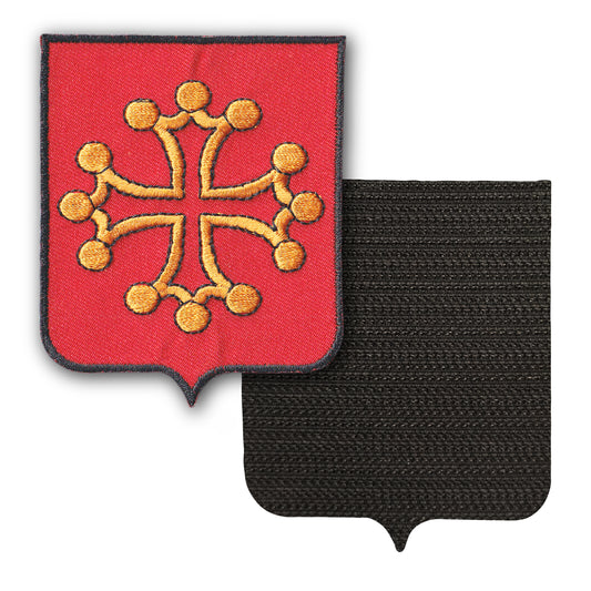 MAXIMUMPATCHES - Occitanie Midi Pyrénées - 6,5 cm x 8 cm - Ecusson Patch Brodé Avec Scratch Cousu Au Dos + Carré Scratch A Coudre, Face Opposé 10 cm x 10 cm Offert / Département Région Territoire France