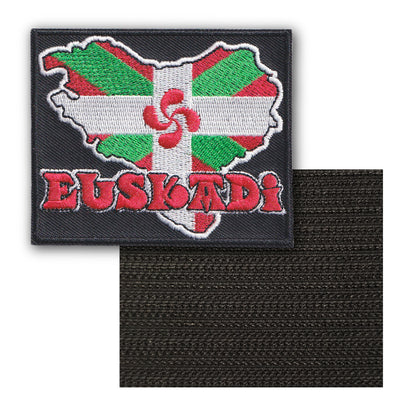MAXIMUMPATCHES - Euskadi Drapeau Basque - 8 cm x 6,7 cm - Ecusson Patch Brodé Avec Scratch Cousu Au Dos + Carré Scratch A Coudre, Face Opposé 10 cm x 10 cm Offert / Département Région Territoire France