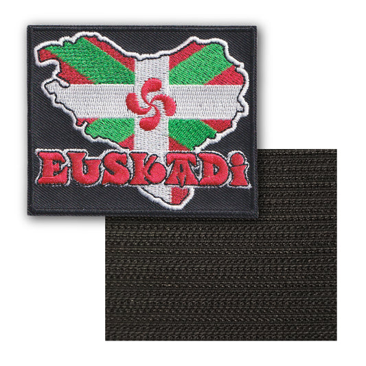 MAXIMUMPATCHES - Euskadi Drapeau Basque - 8 cm x 6,7 cm - Ecusson Patch Brodé Avec Scratch Cousu Au Dos + Carré Scratch A Coudre, Face Opposé 10 cm x 10 cm Offert / Département Région Territoire France