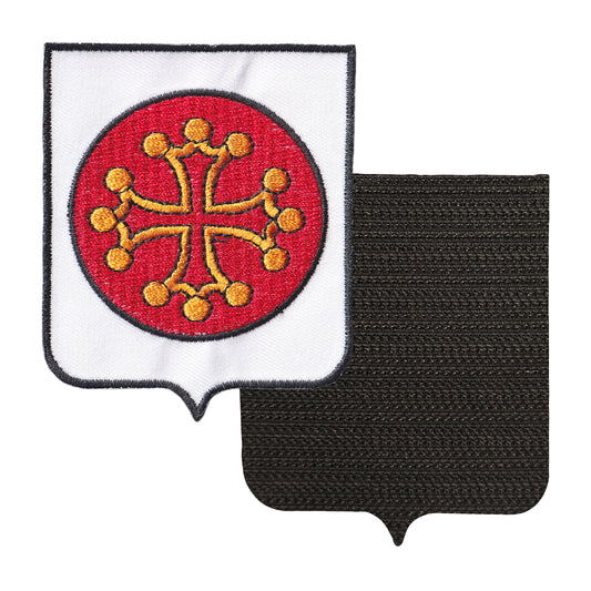 MAXIMUMPATCHES - 34 Hérault - 6,5 cm x 8 cm - Ecusson Patch Brodé Avec Scratch Cousu Au Dos + Carré Scratch A Coudre, Face Opposé 10 cm x 10 cm Offert / Département Région Territoire France