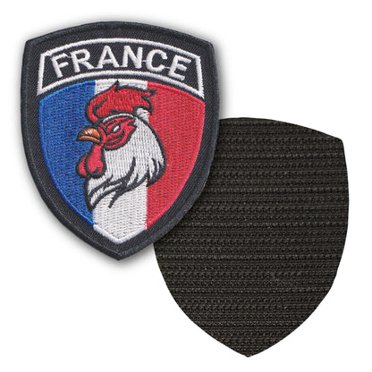 MAXIMUMPATCHES - Drapeau France Coq - 6,5 cm x 8 cm - Ecusson Patch Brodé Avec Scratch Cousu Au Dos + Carré Scratch A Coudre, Face Opposé 10 cm x 10 cm Offert / Département Région Territoire France